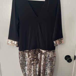 VENUS Black Dress with Gold Sequin Accents
